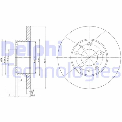 Billede af DELPHI BG2845 Bremseskiver 280 18 5 fuldstændigt olieret ubehandlet uden hjullejer, ABS sensorring FIAT: Ducato II Ladvogn/Chassis