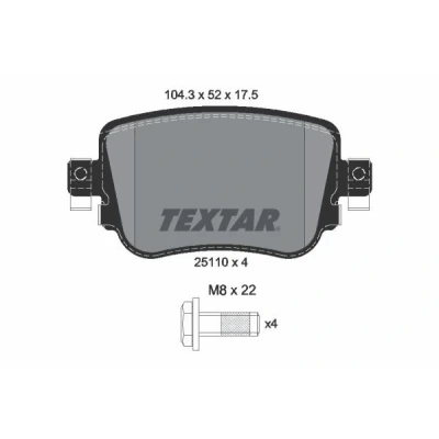 Billede af TEXTAR 2511003 Bremseklodser Ikke forberedt til slidindikator med bremsecaliperskruer SKODA: Octavia 3 Combi, Schrägheck, SEAT: Leon III ST