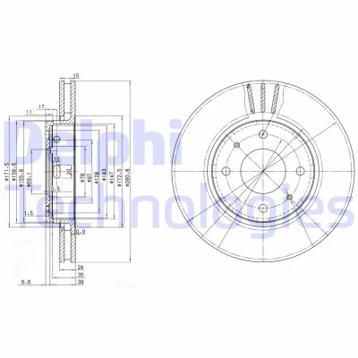 Billede af DELPHI BG3501C Bremseskiver 281 24 4 ventileret coatet ubehandlet uden hjullejer, ABS sensorring VOLVO: V40 Stationcar, S40 I