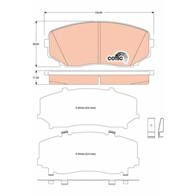 Billede af TRW COTEC GDB3471 Bremseklodser med akustisk advarsel for slid tilbehør MAZDA: CX 9, MITSUBISHI: Eclipse Cross, PAJERO 4
