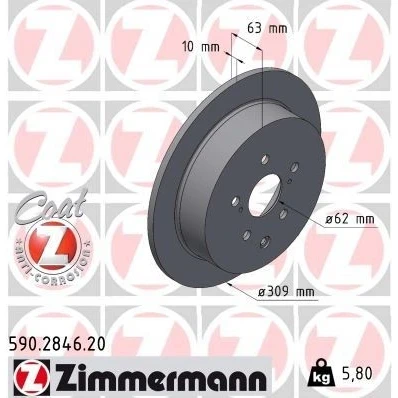Billede af ZIMMERMANN 590.2846.20 Bremseskiver 309 10 8/5 5 114 fuldstændigt coatet