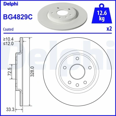 Billede af DELPHI BG4829C Bremseskiver 328 12 5 fuldstændigt coatet ubehandlet uden hjullejer, ABS sensorring