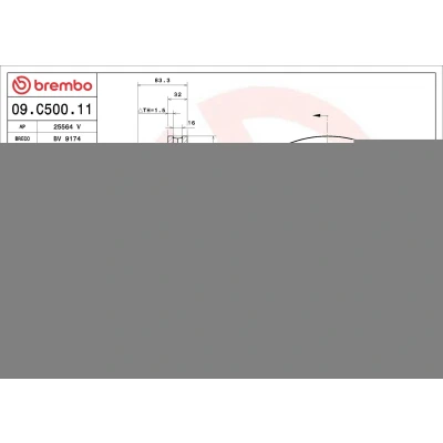 Billede af BREMBO COATED DISC LINE 09.C500.11 Bremseskiver 355 32 5 indvendigt ventileret coatet
