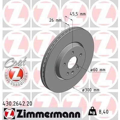 Billede af ZIMMERMANN COAT Z 430.2642.20 Bremseskiver 300 26 6/5 5 105 indvendigt ventileret coatet højkarboniseret OPEL: Astra K Sports Tourer