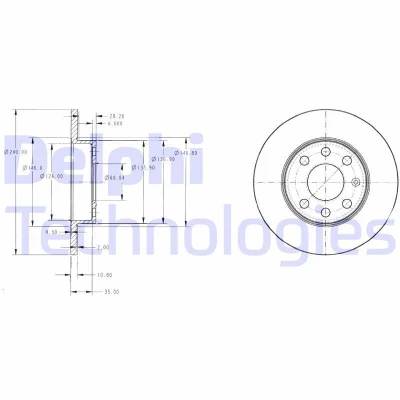 Billede af DELPHI BG3567 Bremseskiver 240 11 4 fuldstændigt olieret ubehandlet uden hjullejer, ABS sensorring OPEL: Corsa C Hatchback