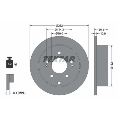 Billede af TEXTAR Bremseskive PRO 262mm 10mm 05/08 114,3mm fuldstændigt coatet 92269403 4615A056,4615A110,MR955697,98200269401PRO Bremseskiver, Skivebremser