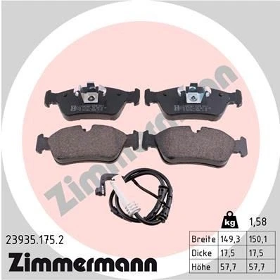 Billede af ZIMMERMANN 23935.175.2 Bremseklodser Inkl. slidadvarselskontakt Billede svarer til leveringsomfang BMW: 3 Sedan, 1 Hatchback, Coupe