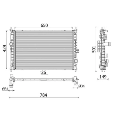 Billede af MAHLE ORIGINAL CR 2710 000P Radiator Aluminium 650 429 26 Loddet køleripper