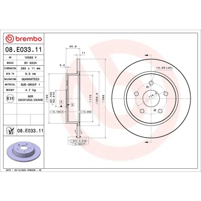 Billede af BREMBO 08.E033.11 Bremseskiver 292 11 5 fuldstændigt coatet TOYOTA: C HR