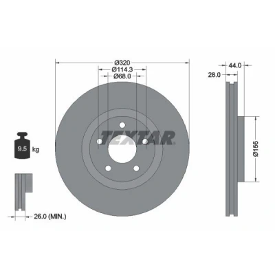 Billede af TEXTAR PRO 92222003 Bremseskiver 320 28 05/05 114,3 indvendigt ventileret coatet uden hjulbolte, hjulnav NISSAN: Qashqai / Qashqai+2 I, Juke