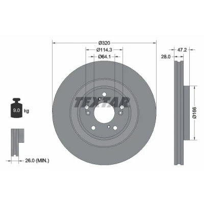 Billede af TEXTAR 92306203 Bremseskiver 320 28 05/09 114,3 indvendigt ventileret coatet uden hjulbolte, hjulnav HONDA: CR V 5