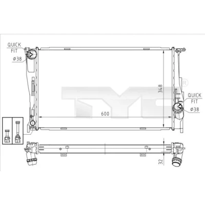Billede af TYC 703 0008 Radiator 600 348 32 Loddet køleripper BMW: 3 Touring, Sedan, Coupe