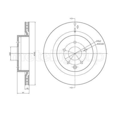 Billede af METELLI Bremseskive NISSAN: 350Z Roadster 322,0mm 22,0mm 5 ventileret 23 1171C Bremseskiver, Skivebremser