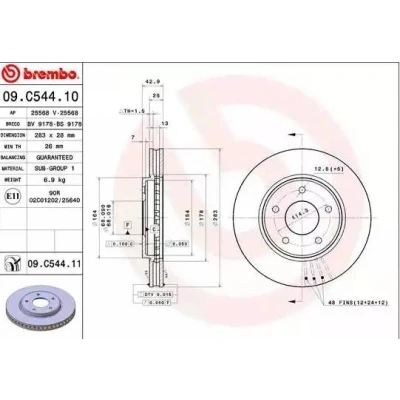 Billede af BREMBO COATED DISC LINE 09.C544.11 Bremseskiver 283 28 5 indvendigt ventileret coatet NISSAN: NV200 / Evalia Bus, Leaf I, II