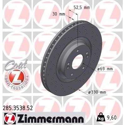 Billede af ZIMMERMANN Bremseskive HYUNDAI: i30 III Hatchback, Fastback 330mm 30mm 7/5 5 hul 114mm indvendigt ventileret, hullet coatet højkarboniseret