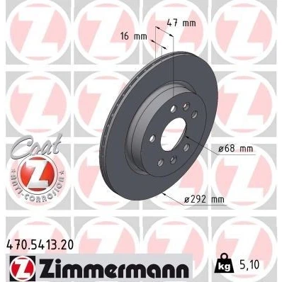 Billede af ZIMMERMANN 470.5413.20 Bremseskiver 292 16 7/5 5 114 indvendigt ventileret coatet