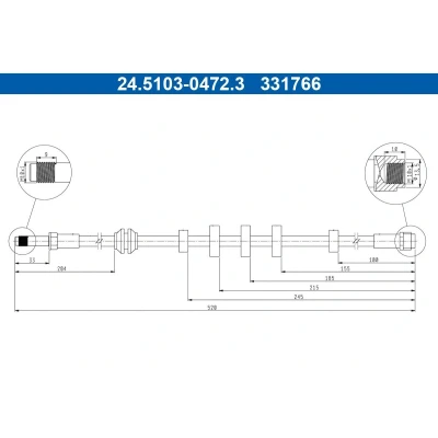 Billede af ATE 24.5103 0472.3 Bremseslange 520mm M10x1mm AUDI: A4 B8 Avant, A5 Coupe