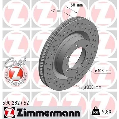 Billede af ZIMMERMANN 590.2827.52 Bremseskiver 338 32 8/6 6 140 indvendigt ventileret, hullet coatet