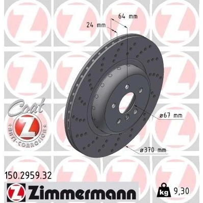 Billede af ZIMMERMANN Bremseskive BMW: 5 Touring, Sedan 370mm 24mm 6/5 hul 112mm indvendigt ventileret, Sænket coatet højkarboniseret 150.2959.32 34216878179