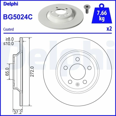 Billede af DELPHI BG5024C Bremseskiver 272 10 5 fuldstændigt coatet ubehandlet uden hjullejer, ABS sensorring VOLKSWAGEN: Polo VI, AUDI: A1 Sportback