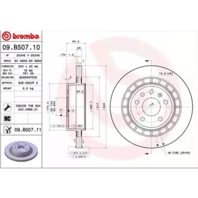 Billede af BREMBO COATED DISC LINE 09.B507.11 Bremseskiver 300 20 5 indvendigt ventileret coatet højkarboniseret med skruer SAAB: 9 Stationcar, Sedan