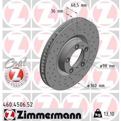 Billede af ZIMMERMANN 460.4506.52 Bremseskiver 360 36 7/5 5 130 indvendigt ventileret, hullet coatet højkarboniseret