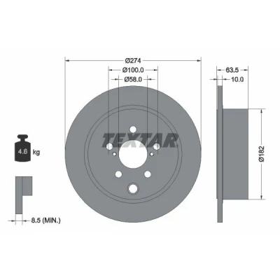 Billede af TEXTAR PRO 92262003 Bremseskiver 274 10 05/08 100 fuldstændigt coatet uden hjulbolte, hjulnav SUBARU: Forester IV, Impreza V Hatchback, XV II