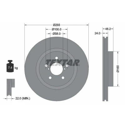 Billede af TEXTAR 92327603 Bremseskiver 293 24 05/07 100 indvendigt ventileret coatet uden hjullejer, hjulbolte, hjulnav SUBARU: Impreza V Hatchback