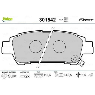 Billede af VALEO 301542 Bremseklodser FIRST bagaksel Inkl. slidadvarselskontakt uden anti knirke plade TOYOTA: Avensis Verso, Previa / Estima II
