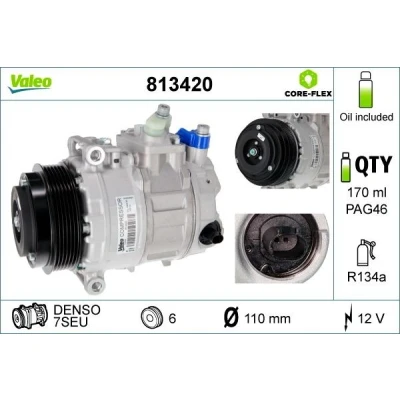 Billede af VALEO 813420 Kompressor 7SEU 12 PAG 46 R 134a med kompressorolie NEW ORIGINAL PART MERCEDES BENZ: C klasse T modell, Sprinter 3 Van