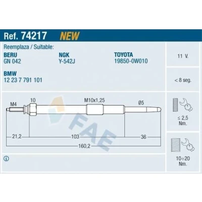 Billede af FAE 74217 Gløderør 11V M10x1,25 TOYOTA: Yaris II Hatchback, Verso