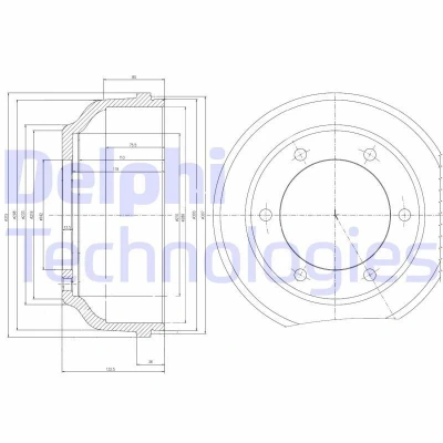 Billede af DELPHI BF467 Bremsetromler uden ABS sensorring, hjullejer 315 FORD: Transit Mk5 Bus