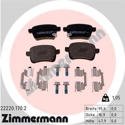 Billede af ZIMMERMANN 22220.170.2 Bremseklodser med akustisk advarsel for slid skruer Billede svarer til leveringsomfang, glideplade