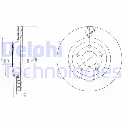 Billede af DELPHI BG4246 Bremseskiver 294 26 5 ventileret olieret ubehandlet uden hjullejer, ABS sensorring MITSUBISHI: ASX SUV, OUTLANDER 3