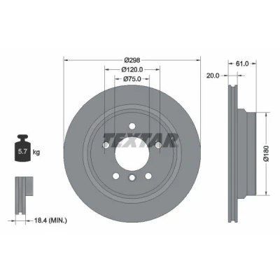 Billede af TEXTAR PRO 92075103 Bremseskiver 298 20 05/06 120 udvendig ventileret coatet uden hjulbolte, hjulnav BMW: 5 Sedan, Touring