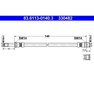 Billede af ATE 83.6113 0140.3 Bremseslange 140 M10x1 SEAT: Alhambra I