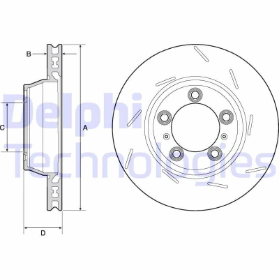 Billede af DELPHI BG9165C Bremseskiver 330 28 5 ventileret coatet højkarboniseret uden hjullejer, ABS sensorring