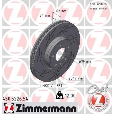 Billede af ZIMMERMANN 450.5226.54 Bremseskiver 349 34 6/5 5 120 indvendigt ventileret, opslidset coatet højkarboniseret LAND ROVER: Range Rover Sport