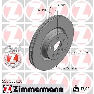 Billede af ZIMMERMANN 550.5601.20 Bremseskiver 355 32 6/5 5 120 indvendigt ventileret coatet højkarboniseret TESLA: Model S, X