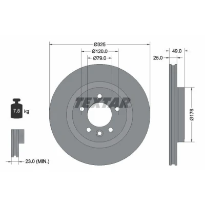 Billede af TEXTAR 92307803 Bremseskiver 325 25 05/06 120 indvendigt ventileret coatet uden hjulnav LAND ROVER: Range Rover 4, Sport