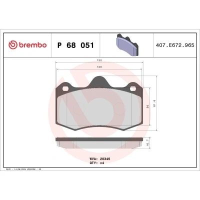 Billede af BREMBO P 68 051 Bremseklodser Ekskl. slidadvarselskontakt uden tilbehør RENAULT: CLIO 2