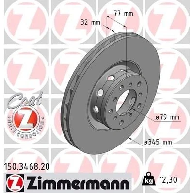 Billede af ZIMMERMANN COAT Z 150.3468.20 Bremseskiver 345 32 10/5 5 120 indvendigt ventileret coatet højkarboniseret BMW: Sedan