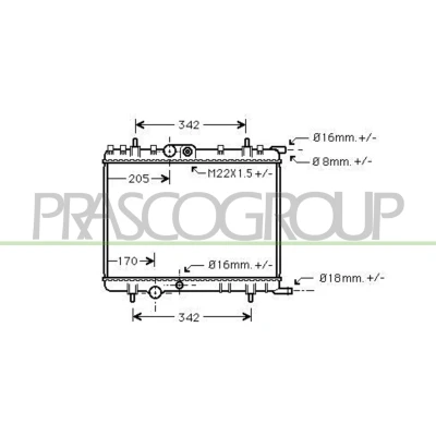 Billede af PRASCO CI422R017 Radiator Aluminium 380 544 23 Mekanisk fuget køleripper PEUGEOT: 206 Hatchback, 307 308 I SW, CITROËN: C4 Hatchback
