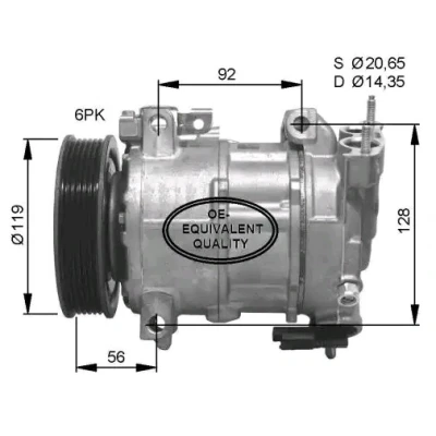 Billede af NRF 32593 Kompressor 6SEL16C 12 PAG 46 med kompressorolie, tætningsring PEUGEOT: 5008 I, CITROËN: DS4 Hatchback