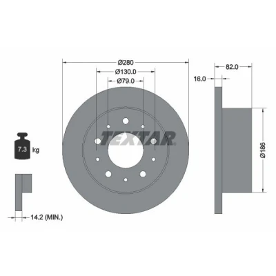 Billede af TEXTAR PRO 92116203 Bremseskiver 280 16 05/10 130 fuldstændigt coatet uden hjulbolte, hjulnav FIAT: Ducato III Ladvogn / Chassis, Bus