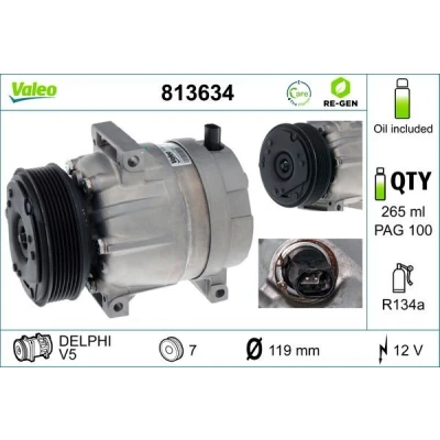 Billede af VALEO 813634 Kompressor V5 12V PAG 100 R134a med kompressorolie REMANUFACTURED