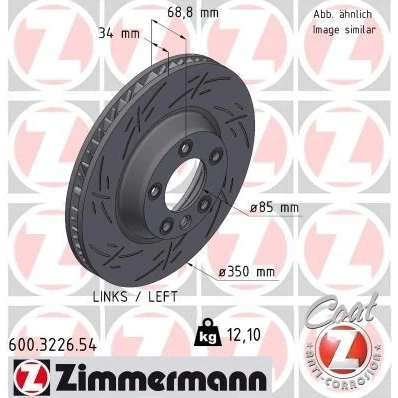 Billede af ZIMMERMANN BLACK Z 600.3226.54 Bremseskiver 350 34 6/5 5 130 indvendigt ventileret, opslidset coatet højkarboniseret PORSCHE: Cayenne