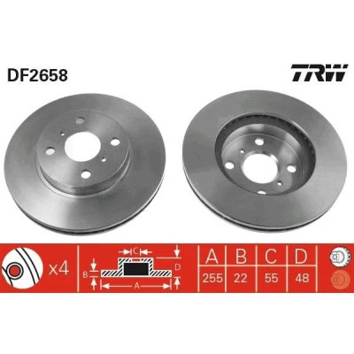 Billede af TRW DF2658 Bremseskiver 255,5 22 4 100 ventileret lakeret TOYOTA: Corolla VIII Compact, Liftback, VII Sedan, VOLKSWAGEN: GOLF 3