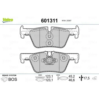 Billede af VALEO 601311 Bremseklodser bagaksel Ekskl. slidadvarselskontakt med anti knirke plade BMW: 3 Touring, 1 Hatchback, Sedan