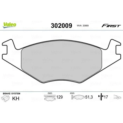 Billede af VALEO 302009 Bremseklodser FIRST foraksel Ekskl. slidadvarselskontakt uden anti knirke plade VOLKSWAGEN: GOLF 2, Polo II Hatchback, Jetta 2
